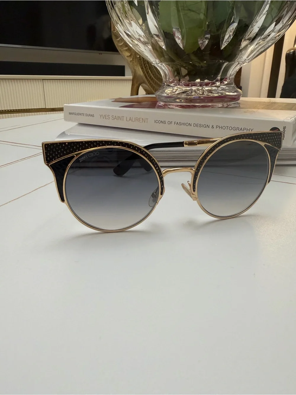 Jimmy Choo Black & Gold Cat-Eye Sunglasses